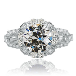 Vintage Style Baguette & Round Old Cut Real Natural Earth Mined Diamond Ring Prong Set 8 Carats