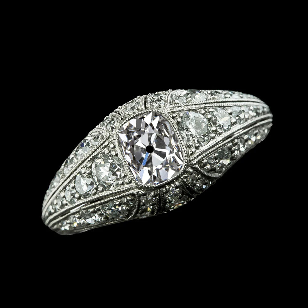 Vintage Style Cushion Old Miner Real Diamond Ring 4.15 Carats Milgrain Shank