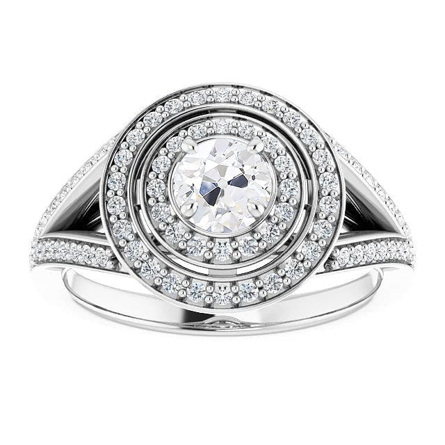 Vintage Style Double Halo Real Round Old Cut Diamond Ring 6 Carats
