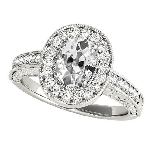 Vintage Style Halo Anniversary Ring Oval Old Cut Real Diamond 5 Carats - Halo Ring-harrychadent.ca