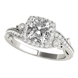 Vintage Style Halo Cushion Genuine Old Miner Natural Earth Mined Diamond Ring 7.75 Carats Milgrain