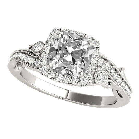 Vintage Style Halo Cushion Genuine Old Miner Diamond Ring 7.75 Carats Milgrain