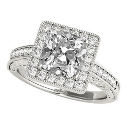 Vintage Style Halo Cushion Old Miner Real Natural Earth Mined Diamond Ring 8.50 Carats Milgrain