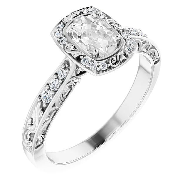 Vintage Style Halo Engagement Ring Cushion Old Cut Real Diamond 3.25 Carats