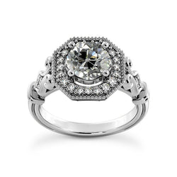 Vintage Style Halo Old Cut Round Natural Earth Mined Diamond Ring 3.50 Carats Gold