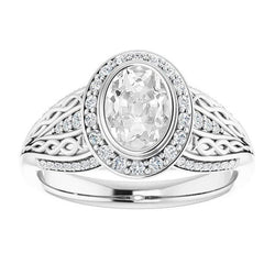 Vintage Style Halo Oval Old Miner Natural Earth Mined Diamond Ring 5.50 Carats Bezel Set