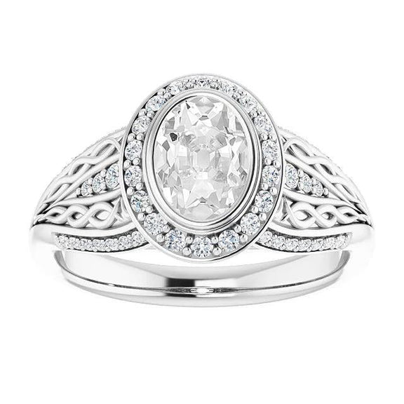 Vintage Style Halo Oval Old Miner Natural Diamond Ring 5.50 Carats Bezel Set