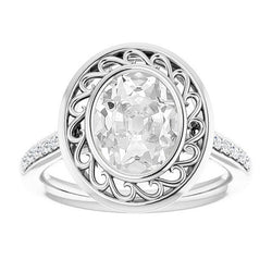 Vintage Style Halo Oval Real Old Cut Natural Earth Mined Diamond Ring 3.50 Carats Bezel Set