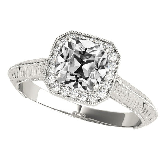 Vintage Style Halo Real Cushion Old Mine Cut Diamond Ring 6.50 Carats
