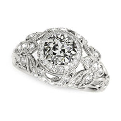 Vintage Style Halo Ring Old Cut Real Natural Earth Mined Diamond 4.50 Carats Filigree