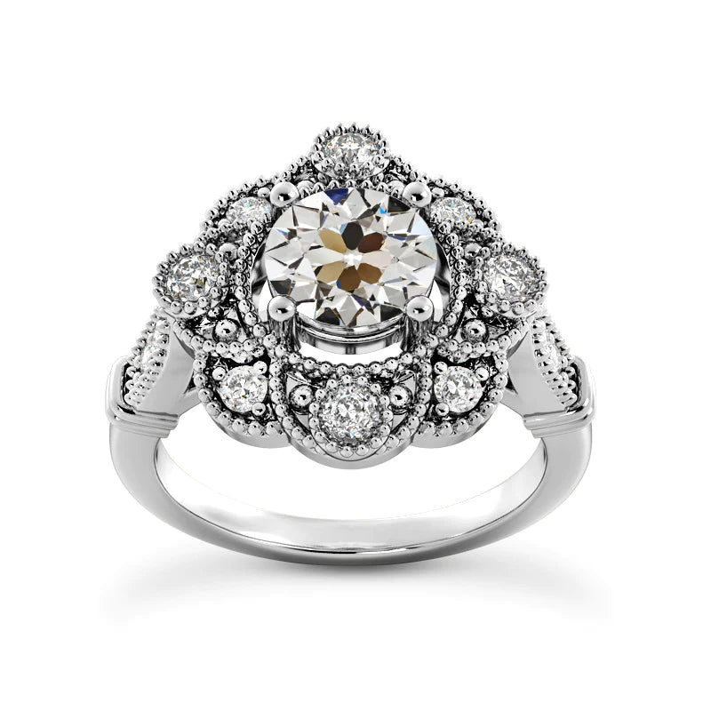 Vintage Style Halo Ring Old Mine Cut Real Diamond Flower Style 4.25 Carats