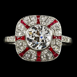 Vintage Style Halo Ring Real Old Cut Natural Earth Mined Diamond Bezel Set & Rubies 5 Carats