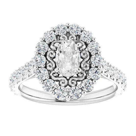 Vintage Style Halo Ring Real Oval Old Cut Diamond Prong Set 6.25 Carats