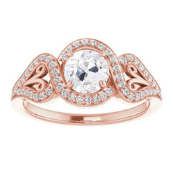 Vintage Style Halo Ring Round Real Old Mine Cut Natural Earth Mined Diamond Prong Set 5 Carats