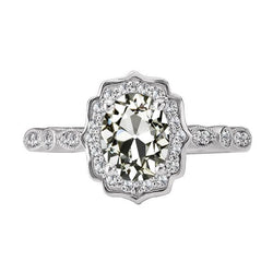 Vintage Style Halo Ring Round & Oval Old Cut Real Natural Earth Mined Diamond 5.50 Carats