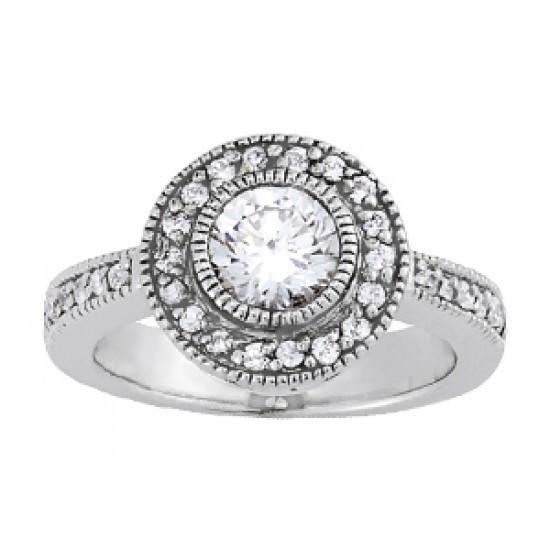 Vintage Style Halo Round Genuine Diamond Engagement Ring 1.50 Carat WG 14K