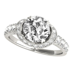 Vintage Style Halo Round Old Mine Cut Real Natural Earth Mined Diamonds 6 Carats Milgrain