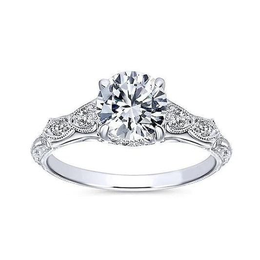 Vintage Style Natural Diamond Engagement Ring 1.15 Carats 14K White Gold