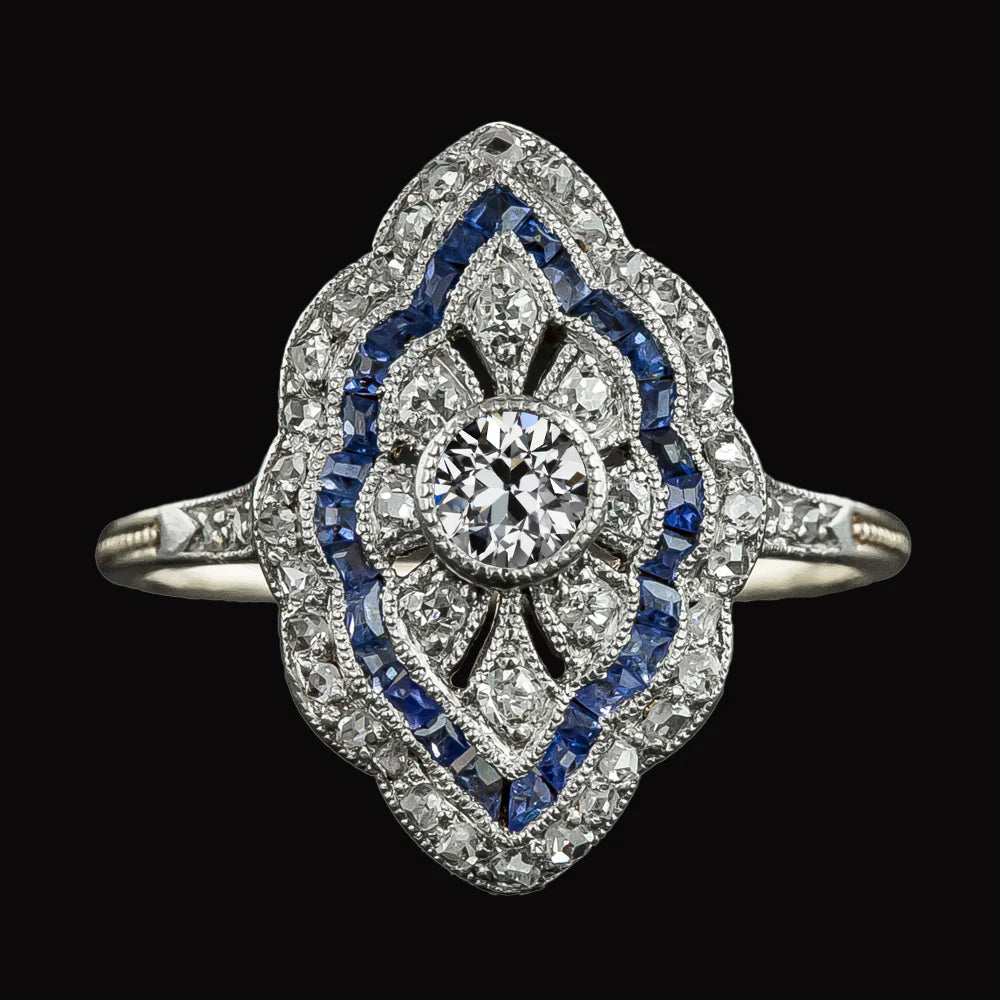 Vintage Style Old Miner Genuine Diamond Ring & Trapezoid Sapphires 3.50 Carats