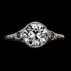 Vintage Style Old Miner Real Natural Earth Mined Diamond & Heart Sapphires Ring 3.50 Carats