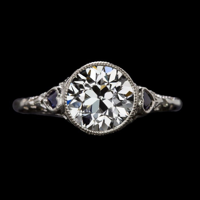 Vintage Style Old Miner Real Diamond & Heart Sapphires Ring 3.50 Carats - Anniversary Ring-harrychadent.ca