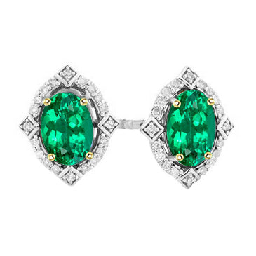 Colombian Emerald Gemstone Earring 1.50-ct Two-Tone 14K Gold – main view