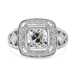 Vintage Style Real Natural Earth Mined Diamond Cushion Old Cut Halo Ring Bezel Set 5.50 Carats