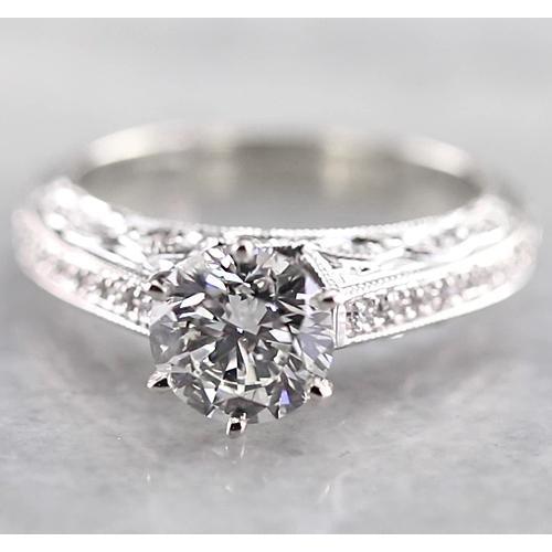 Vintage Style Real Diamond Engagement Ring 1.50 Carats White Gold 14K