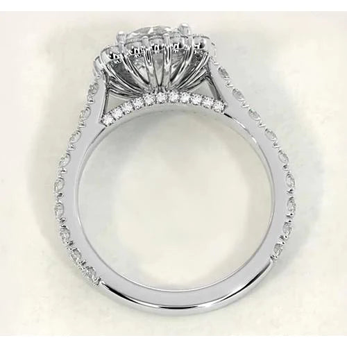 Vintage Style Real Diamond Halo Ring 4.50 Carats White Gold 14K