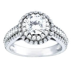 Vintage Style Real Natural Earth Mined Diamond Halo Ring With Accents 1.19 Ct. White Gold 14K