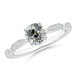 Vintage Style Real Natural Earth Mined Diamond Ring Round Old Cut 2 Carats White Gold