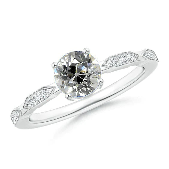 Vintage Style Real Diamond Ring Round Old Cut 2 Carats White Gold