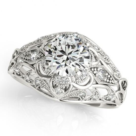 Vintage Style Real Diamond Ring With Accents 1.25 Carats White Gold 14K - Solitaire Ring with Accents-harrychadent.ca