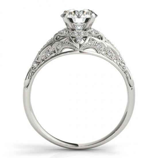 Vintage Style Real Diamond Ring With Accents 1.25 Carats White Gold 14K - Solitaire Ring with Accents-harrychadent.ca