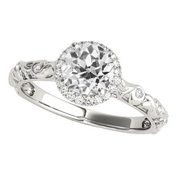 Vintage Style Round Halo Old Miner Natural Earth Mined Diamond Ring 3.50 Carats Filigree