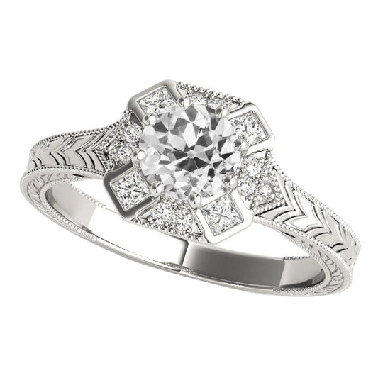 Vintage Style Round Halo Ring Real Old Mine Cut Diamonds 3.50 Carats