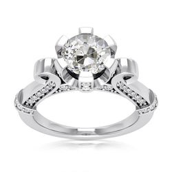 Vintage Style Round Old Cut Real Natural Earth Mined Diamond Wedding Ring With Accents 5 Carats