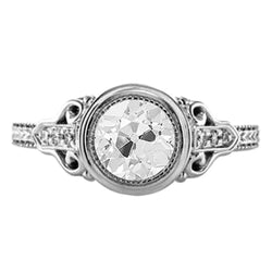 Vintage Style Round Old Miner Bezel Set Real Natural Earth Mined Diamond Ring 1.50 Carats