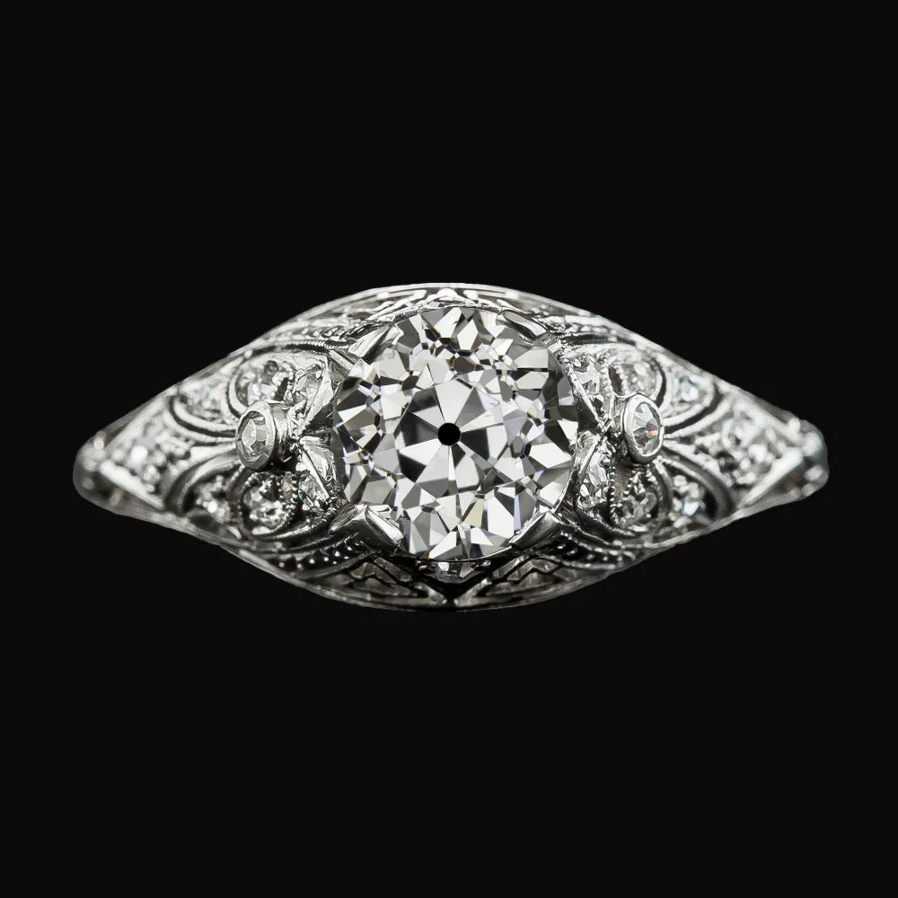 Vintage Style Round Old Miner Natural Diamond Ring Milgrain Shank 2.25 Carats