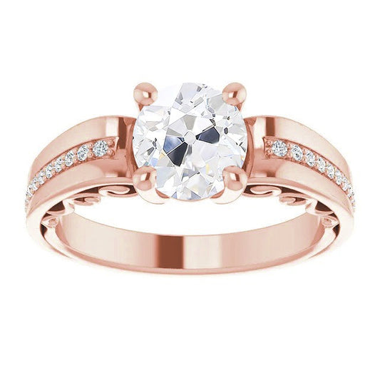 Vintage Style Round Old Miner Real Diamond Ring With Accents 4 Carats
