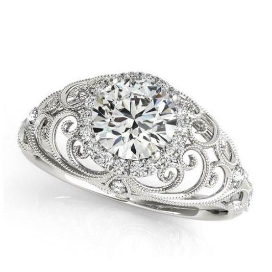 Vintage Style Round Real Diamond Ring 1.75 Carats White Gold 14K - Halo Ring-harrychadent.ca