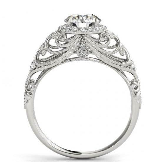 Vintage Style Round Real Diamond Ring 1.75 Carats White Gold 14K - Halo Ring-harrychadent.ca