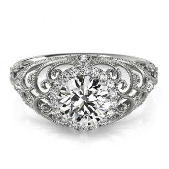 Vintage Style Round Real Diamond Ring 1.75 Carats White Gold 14K - Halo Ring-harrychadent.ca