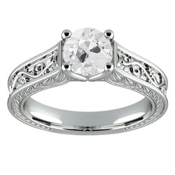 Vintage Style Solitaire Old Cut Genuine Natural Earth Mined Diamond Ring 2 Carats Filigree Gold