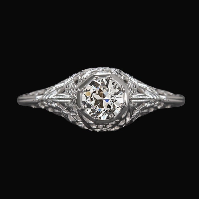 Vintage Style Solitaire Ring Real Old Mine Cut Diamond 1.50 Carats Filigree - Solitaire Ring-harrychadent.ca
