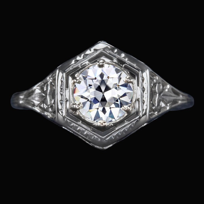 Vintage Style Solitaire Ring Round Old Mine Cut Real Diamond 2 Carats Gold - Solitaire Ring-harrychadent.ca