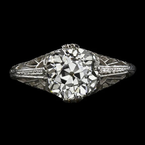 Vintage Style Solitaire Round Old Mine Cut Natural Diamond Ring 3.50 Carats
