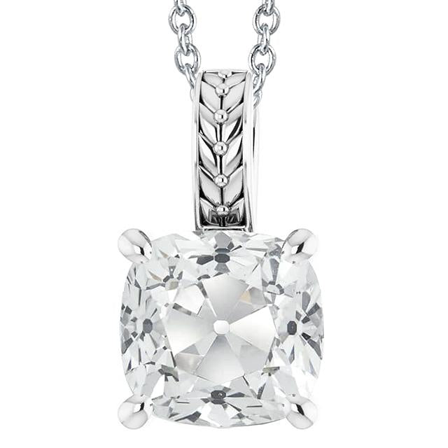 Vintage Style Solitaire Slide Genuine Diamond Pendant Cushion Old Cut 5 Carats