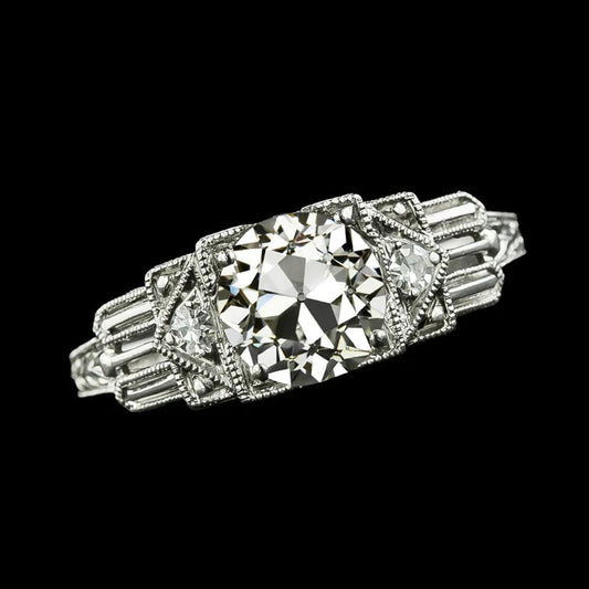 Vintage Style Three Stone Ring Old Cut Round Real Diamonds 2.25 Carats