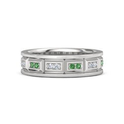 Vintage Type Band Real Diamonds Green Emerald 3.60 Carats White Gold 14K